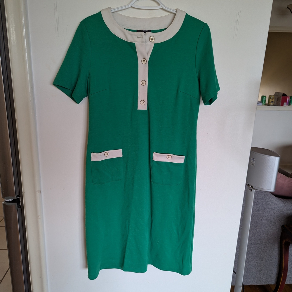Green and White Button-Front Dress